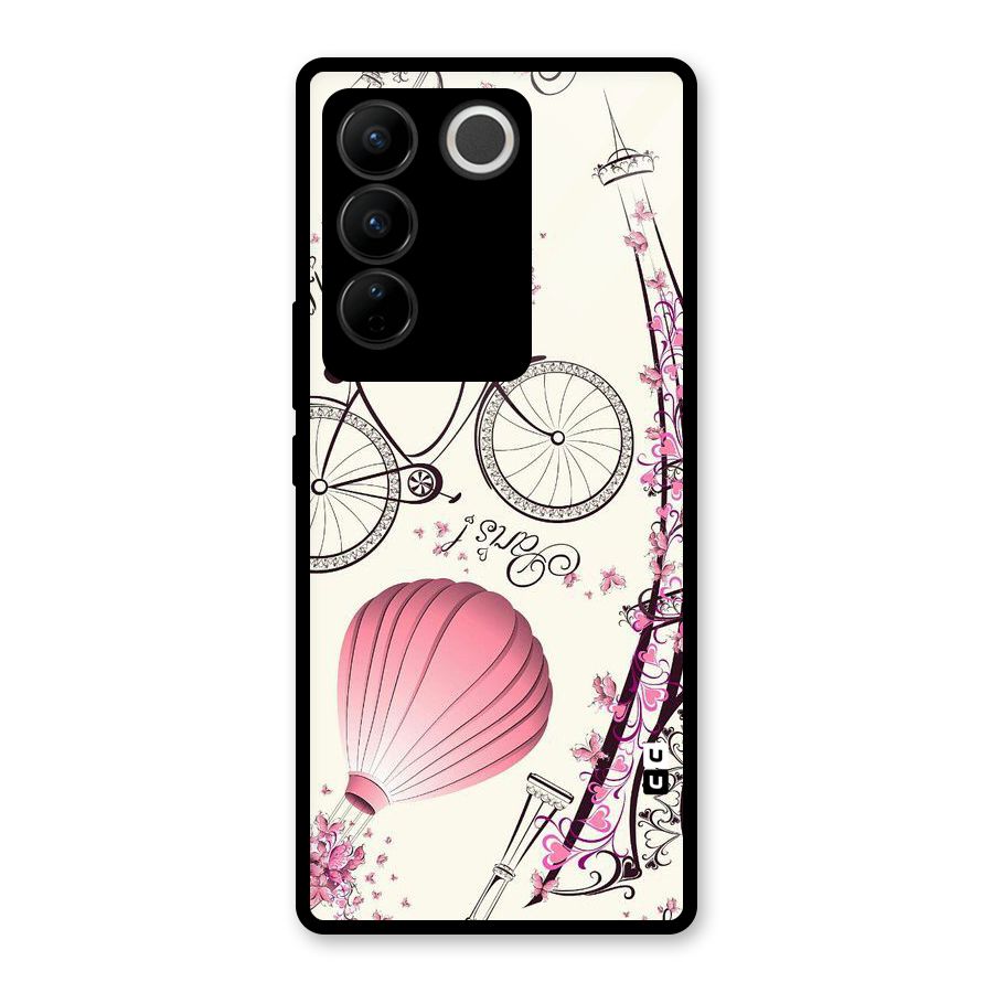 Paris Clipart Glass Back Case for Vivo V27