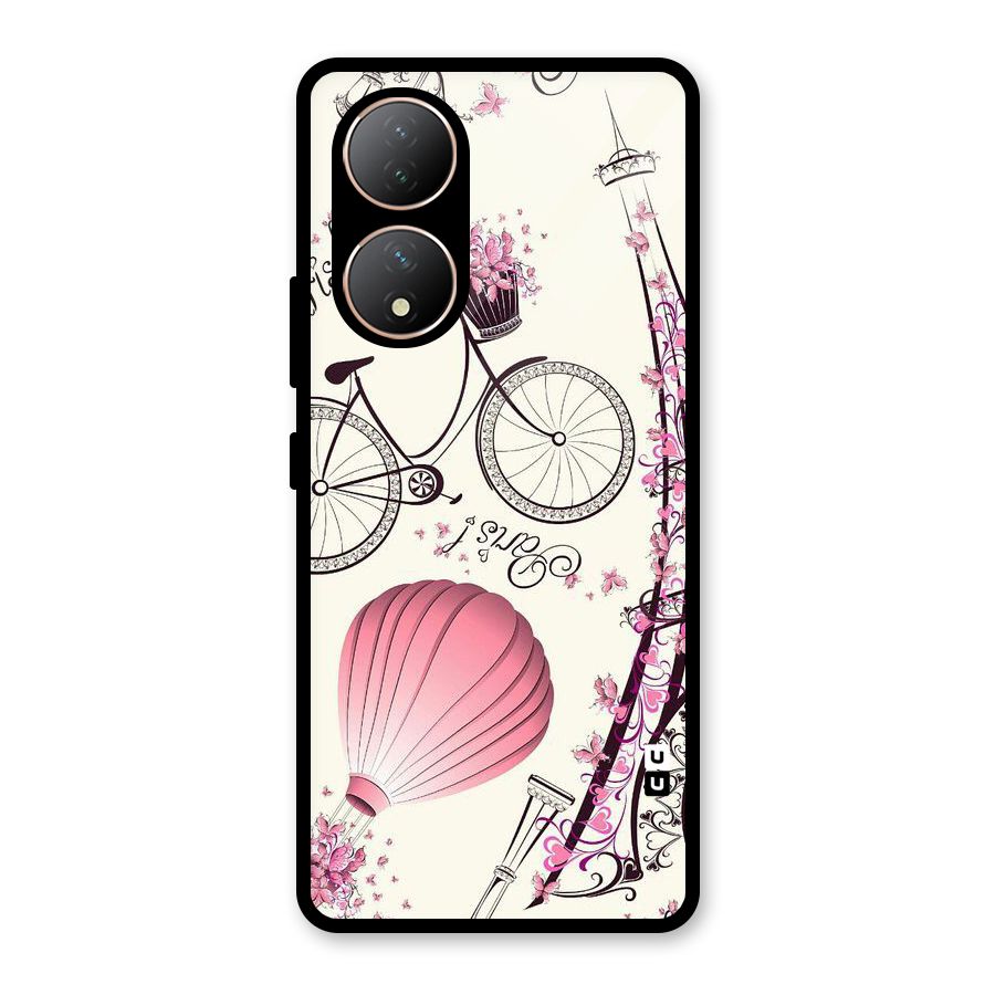 Paris Clipart Glass Back Case for Vivo Y100A
