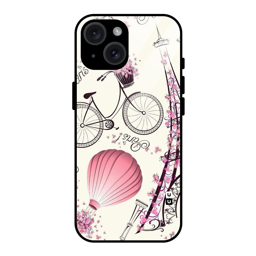 Paris Clipart Glass Back Case for iPhone 15