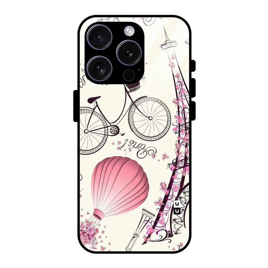 Paris Clipart Glass Back Case for iPhone 15 Pro