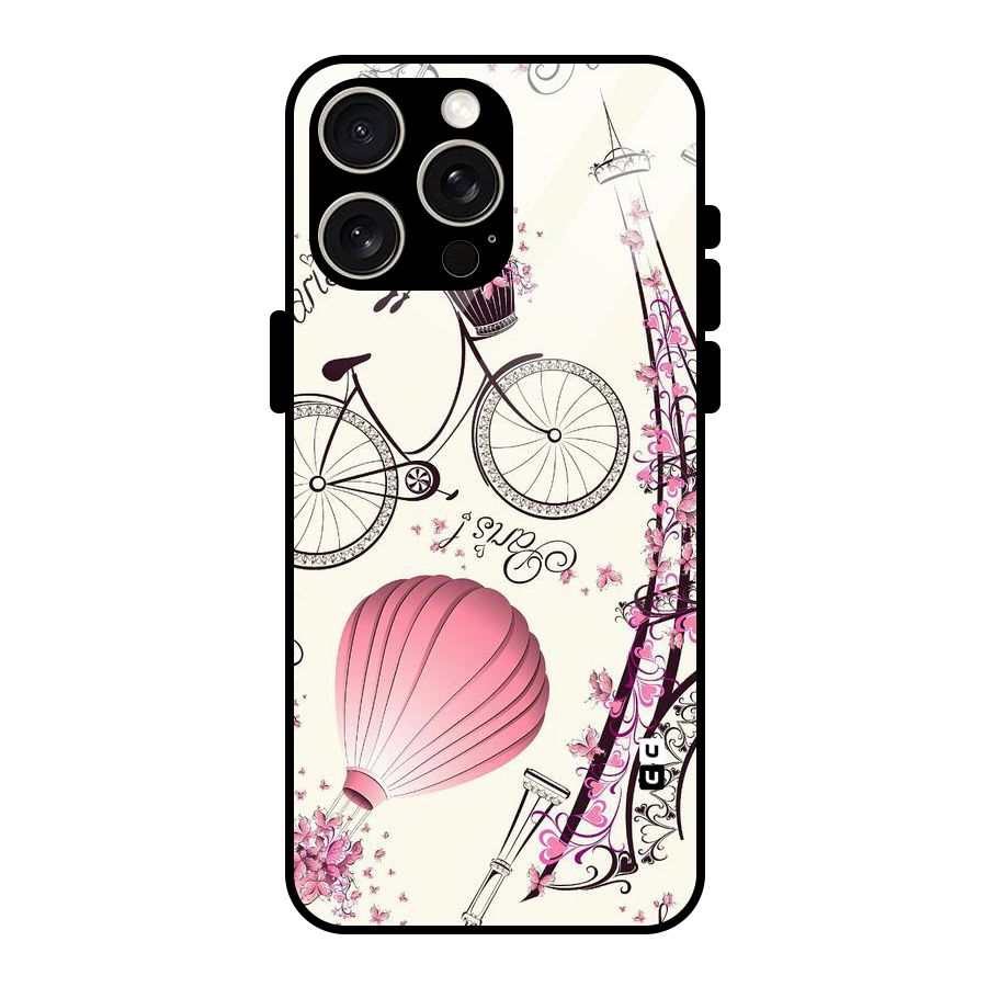 Paris Clipart Glass Back Case for iPhone 15 Pro Max