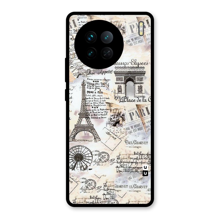 Paris Paper Glass Back Case for Vivo X90