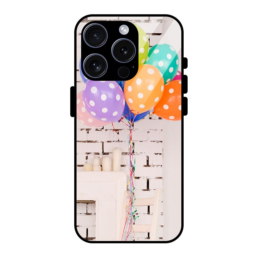 Party Balloons Glass Back Case for iPhone 15 Pro