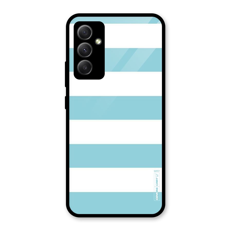 Pastel Blue White Stripes Glass Back Case for Galaxy A34