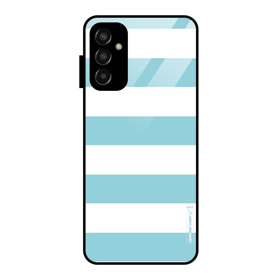 Pastel Blue White Stripes Glass Back Case for Galaxy F13