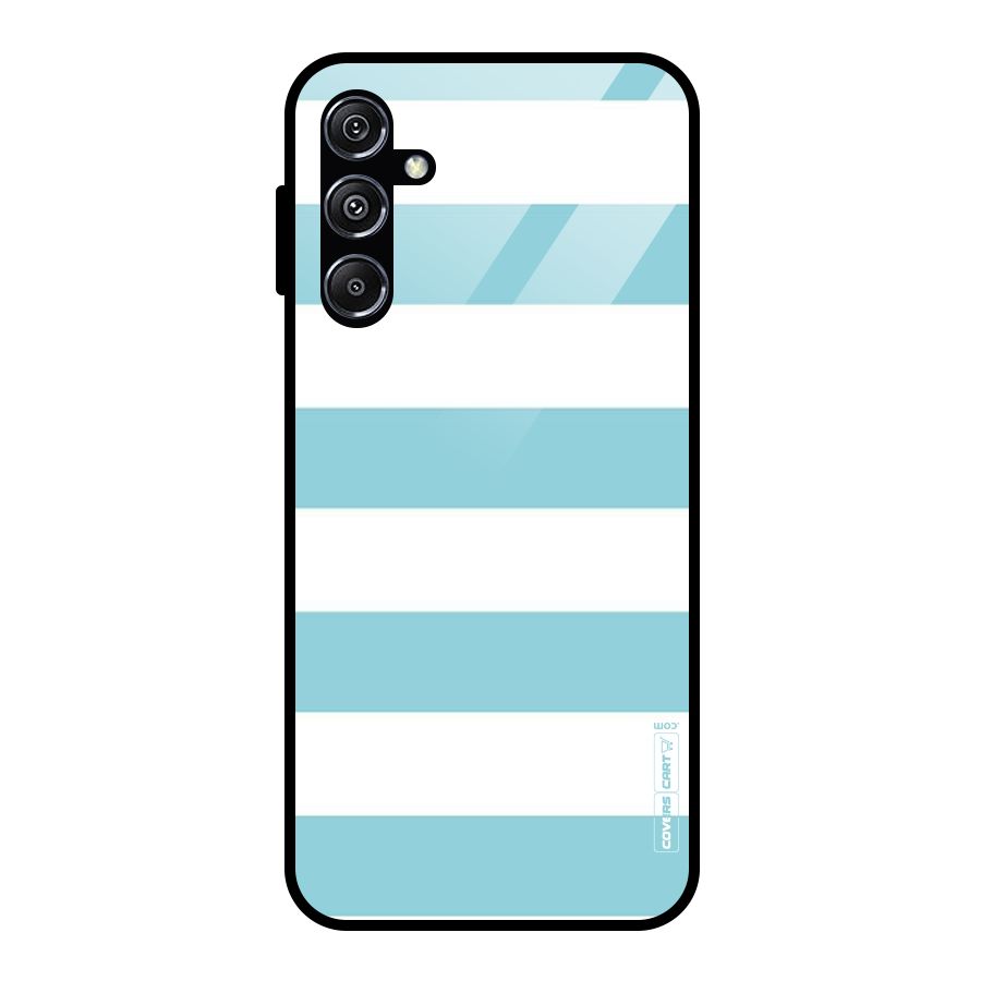 Pastel Blue White Stripes Glass Back Case for Galaxy M34 5G