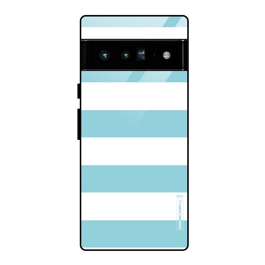 Pastel Blue White Stripes Glass Back Case for Google Pixel 6 Pro
