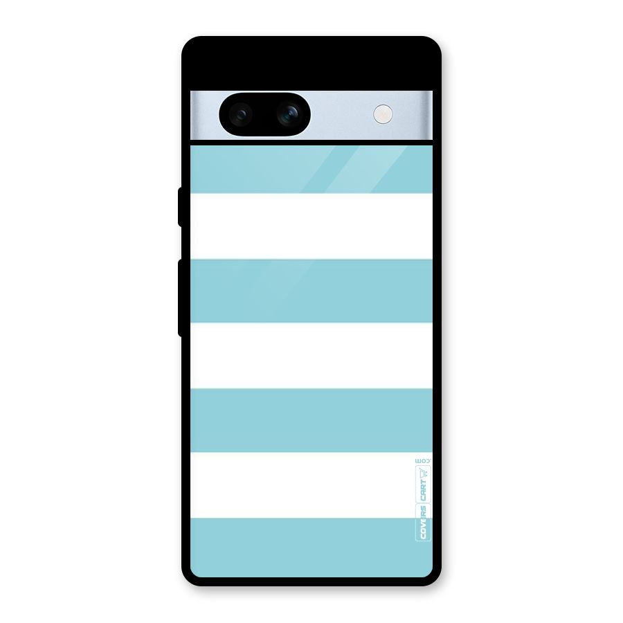 Pastel Blue White Stripes Glass Back Case for Google Pixel 7a