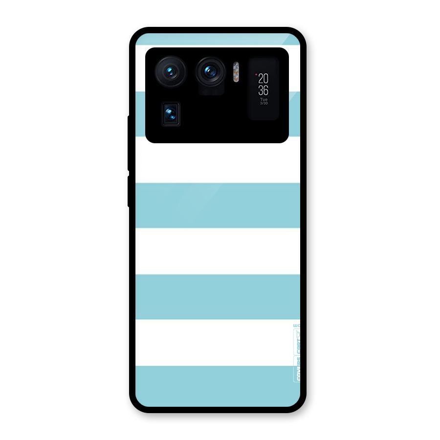 Pastel Blue White Stripes Glass Back Case for Mi 11 Ultra