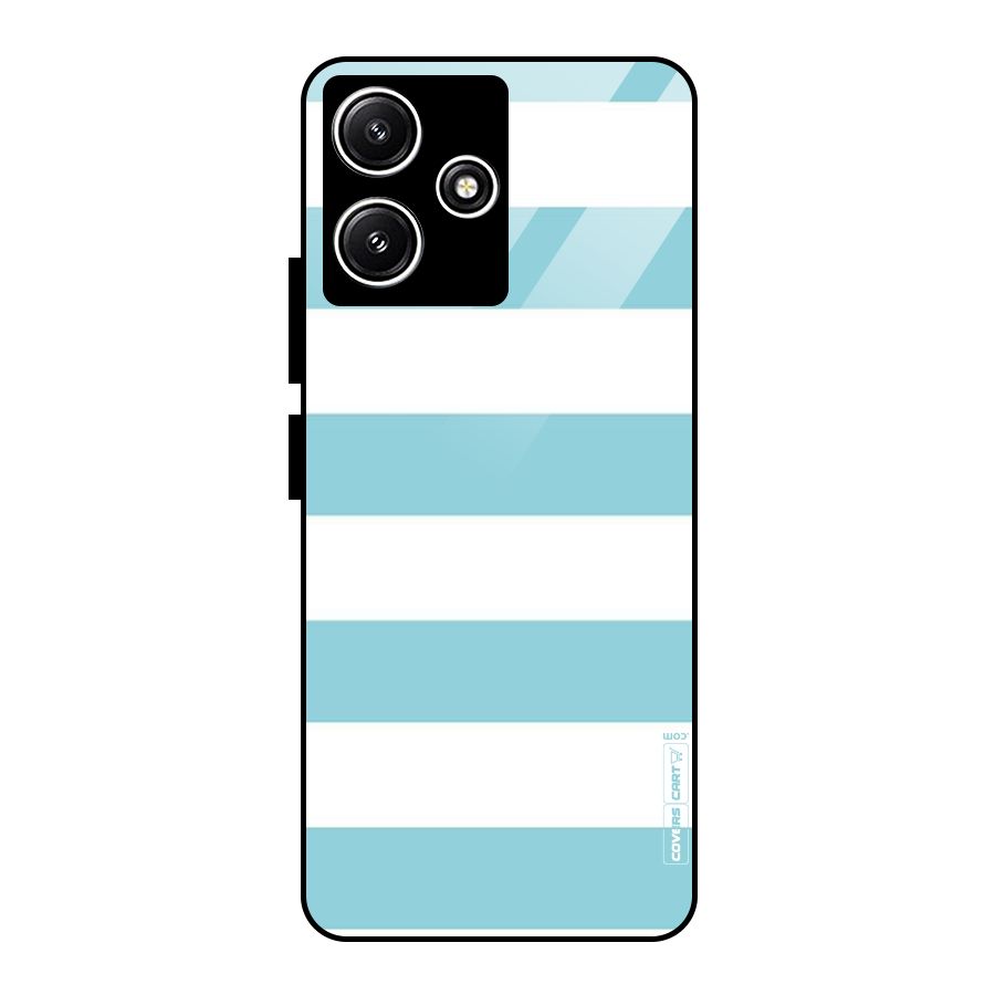 Pastel Blue White Stripes Glass Back Case for Poco M6 Pro
