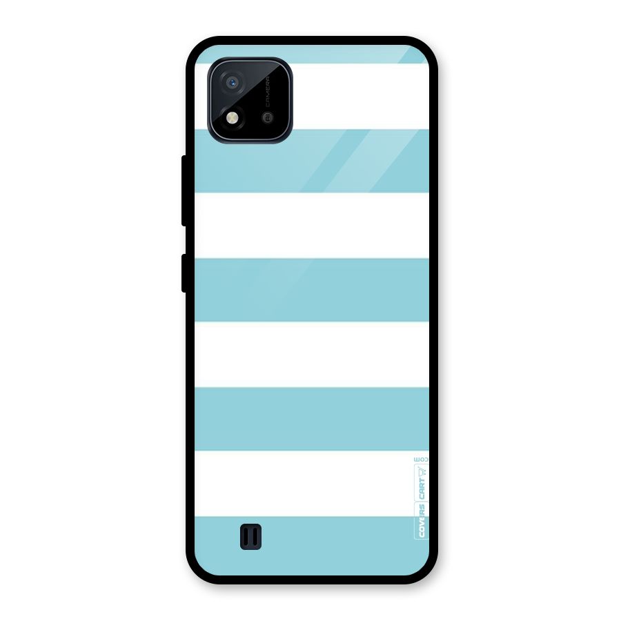 Pastel Blue White Stripes Glass Back Case for Realme C11 2021
