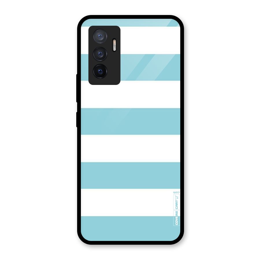 Pastel Blue White Stripes Glass Back Case for Vivo V23e