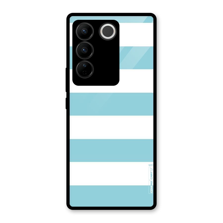 Pastel Blue White Stripes Glass Back Case for Vivo V27 Pro