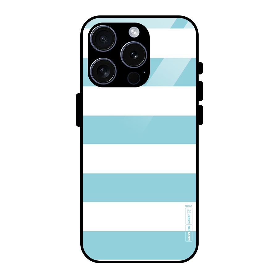 Pastel Blue White Stripes Glass Back Case for iPhone 15 Pro