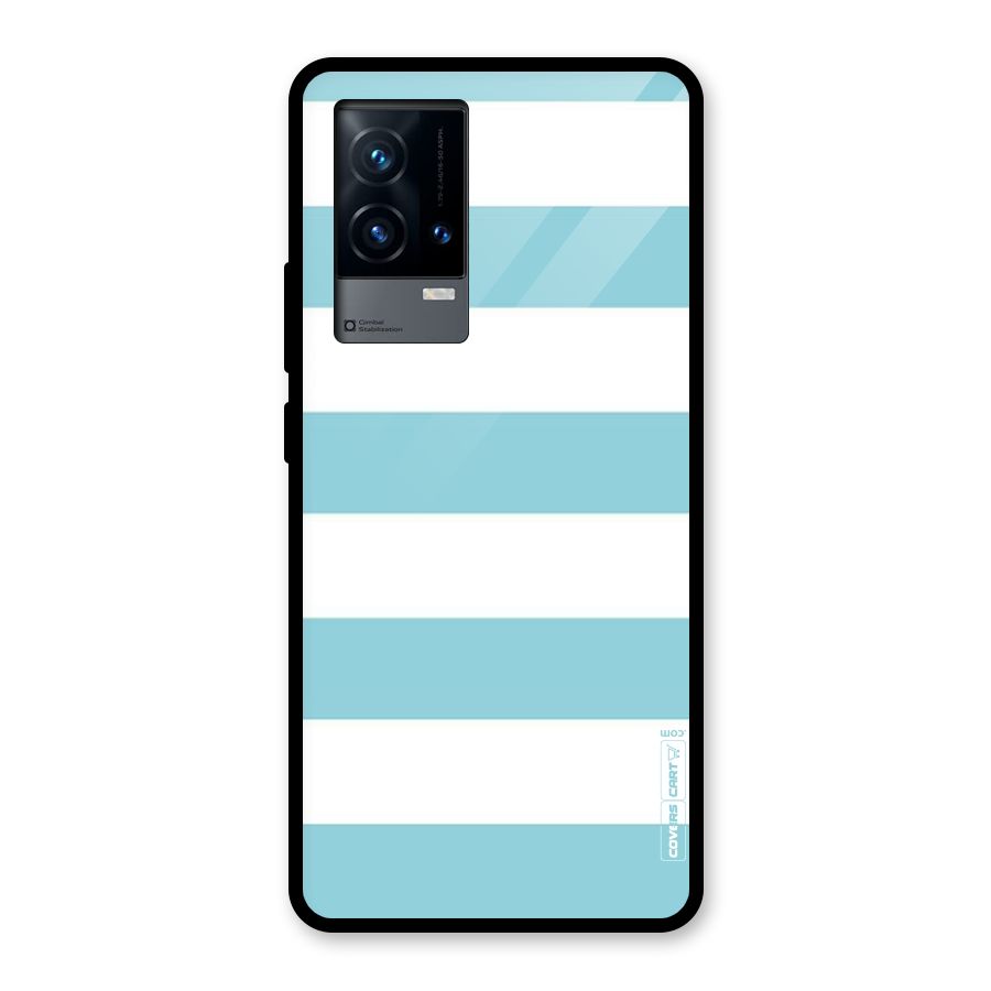 Pastel Blue White Stripes Glass Back Case for iQOO 9 5G