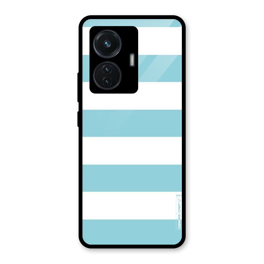 Pastel Blue White Stripes Glass Back Case for iQOO Z6 44W