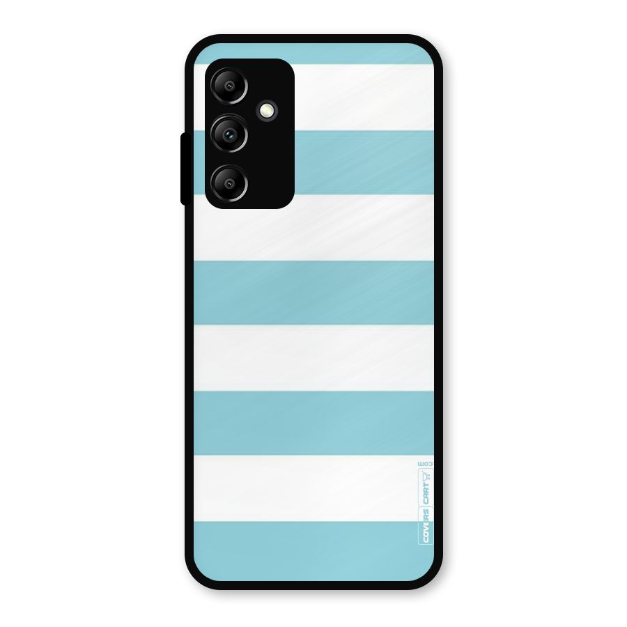 Pastel Blue White Stripes Metal Back Case for Galaxy A14 5G