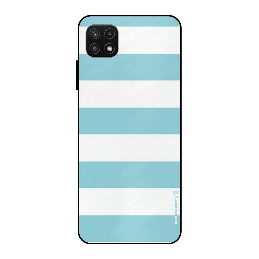 Pastel Blue White Stripes Metal Back Case for Galaxy A22 5G