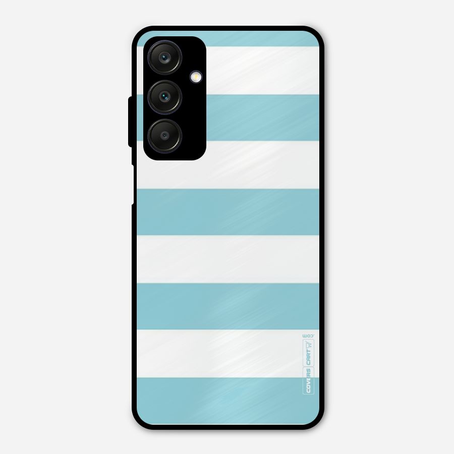 Pastel Blue White Stripes Metal Back Case for Galaxy A25 5G