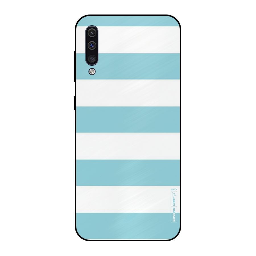 Pastel Blue White Stripes Metal Back Case for Galaxy A30s