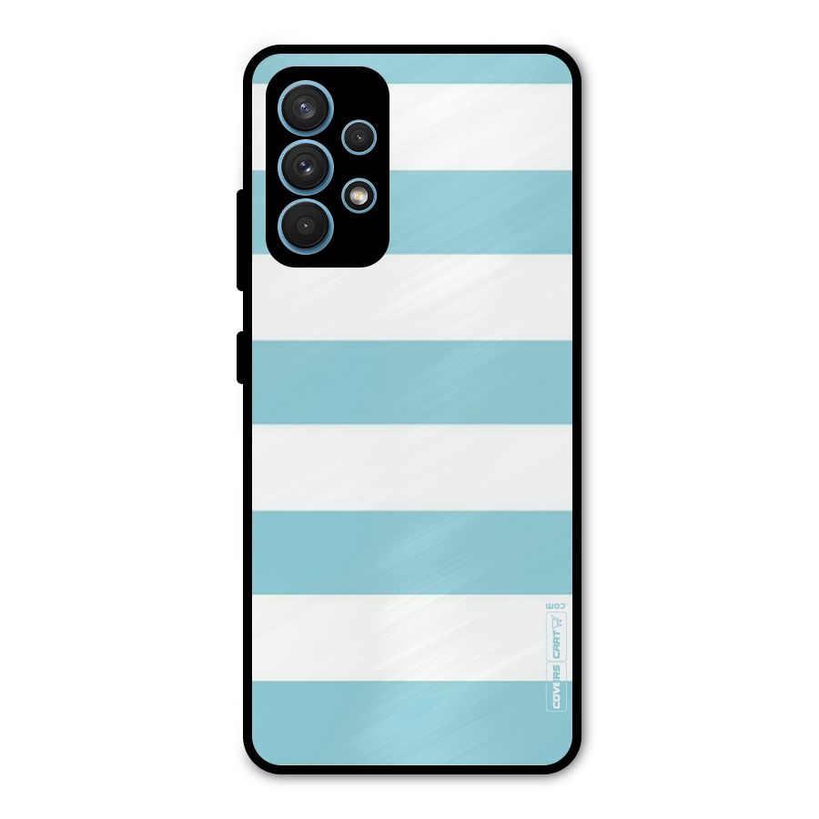 Pastel Blue White Stripes Metal Back Case for Galaxy A32