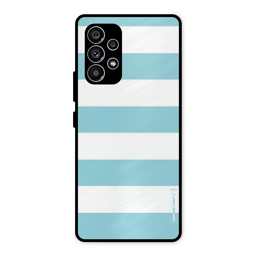 Pastel Blue White Stripes Metal Back Case for Galaxy A53 5G