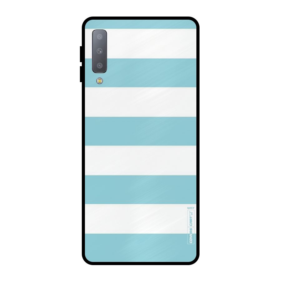 Pastel Blue White Stripes Metal Back Case for Galaxy A7 (2018)