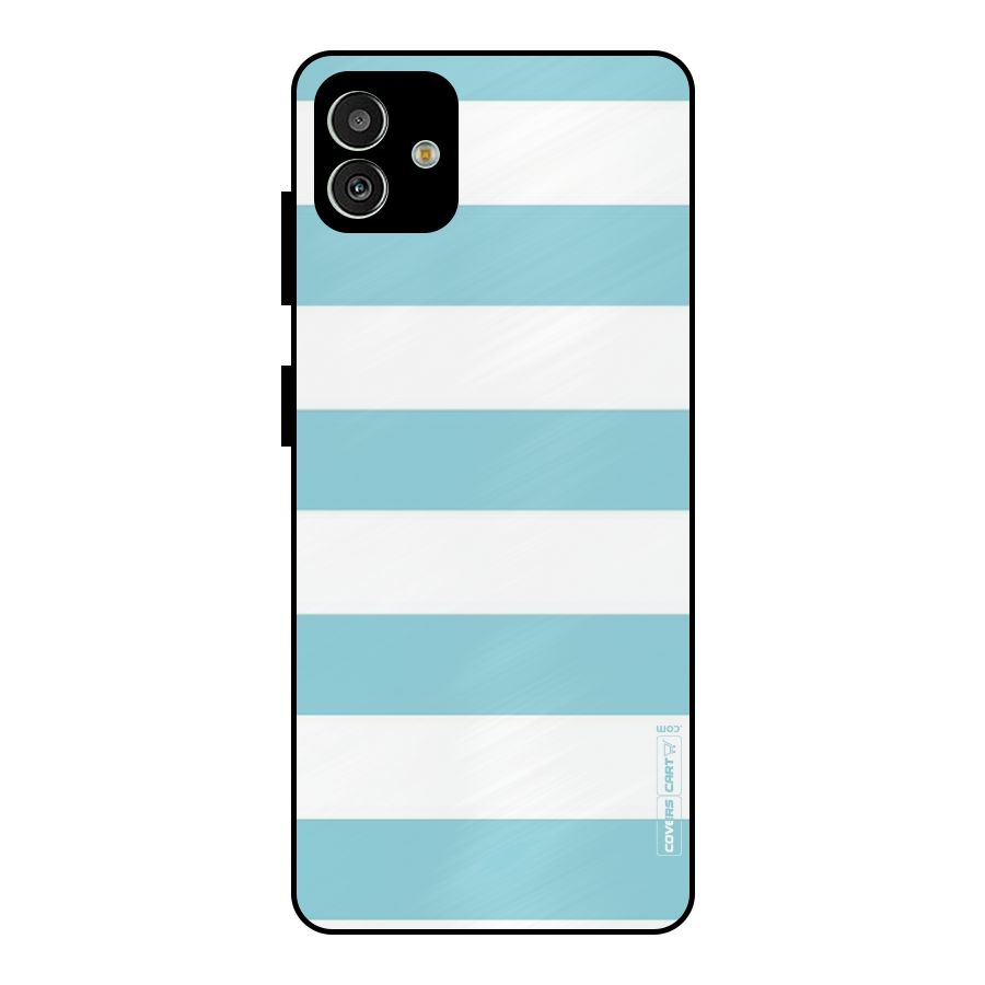 Pastel Blue White Stripes Metal Back Case for Galaxy M13 5G