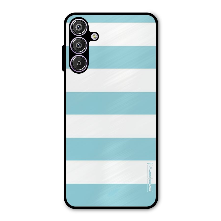 Pastel Blue White Stripes Metal Back Case for Galaxy M15