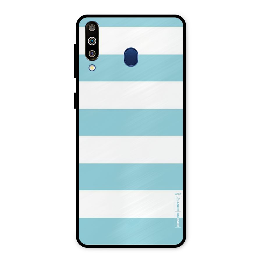 Pastel Blue White Stripes Metal Back Case for Galaxy M30