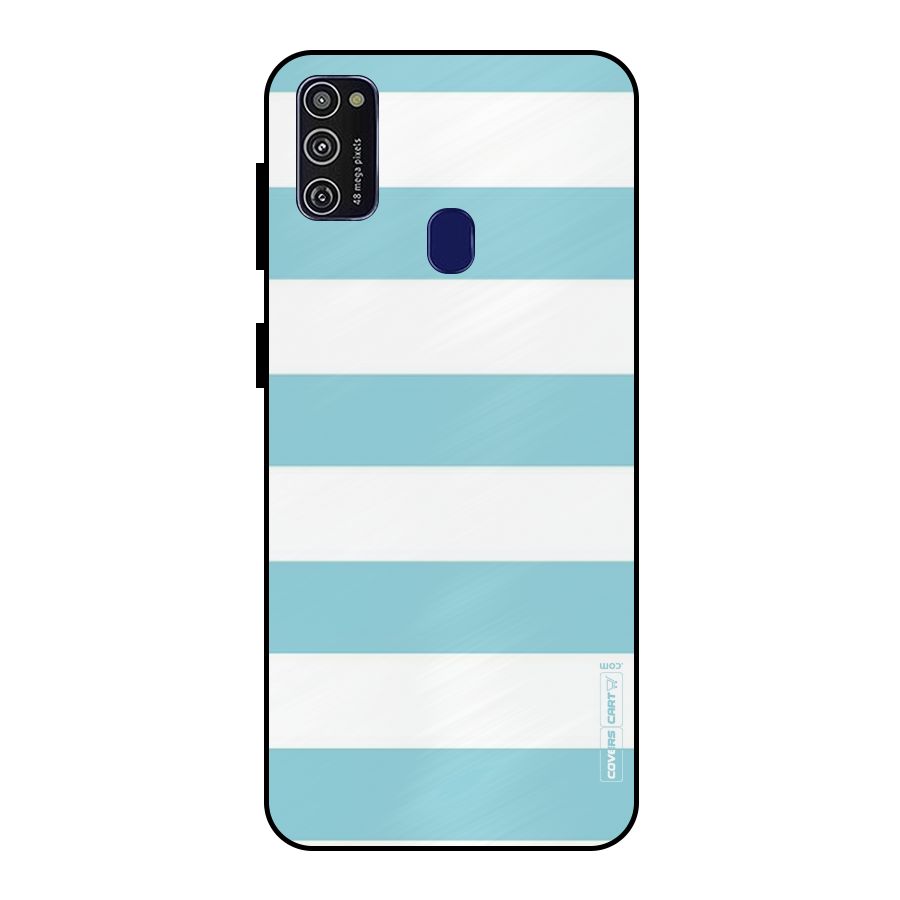 Pastel Blue White Stripes Metal Back Case for Galaxy M30s