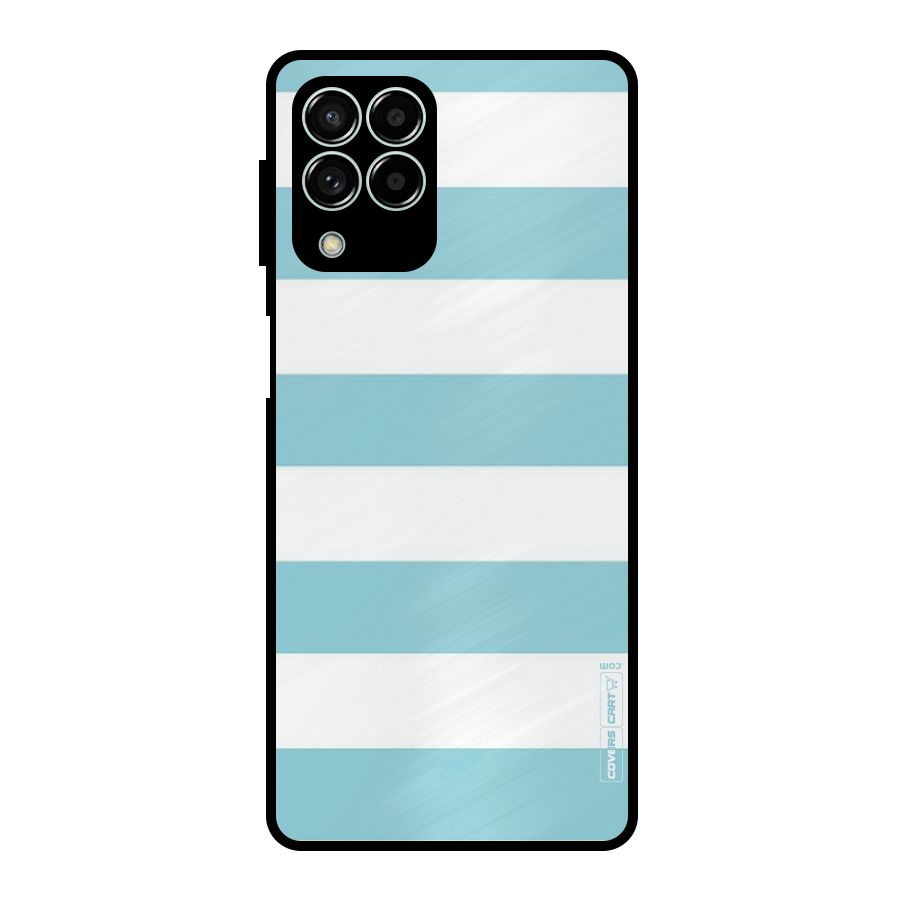 Pastel Blue White Stripes Metal Back Case for Galaxy M33