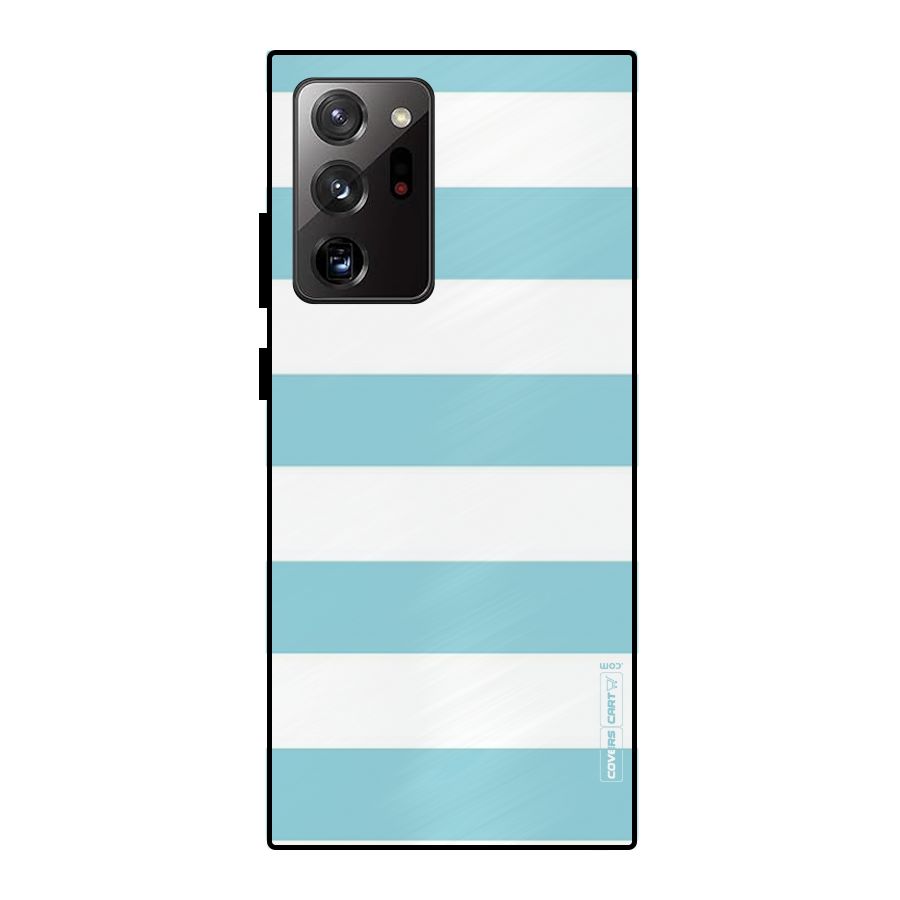 Pastel Blue White Stripes Metal Back Case for Galaxy Note 20 Ultra