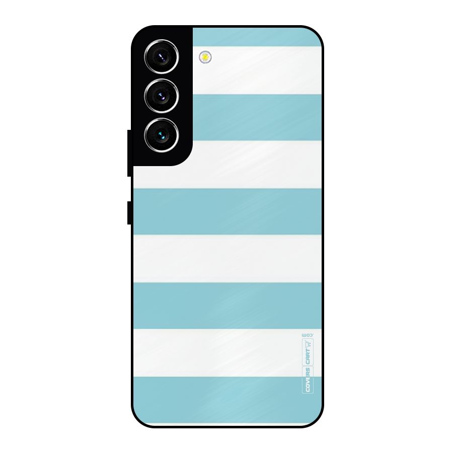 Pastel Blue White Stripes Metal Back Case for Galaxy S22 5G