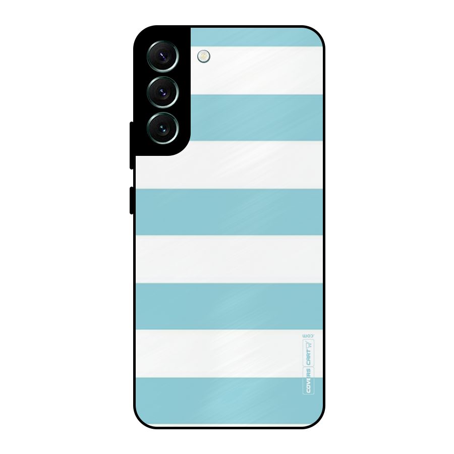 Pastel Blue White Stripes Metal Back Case for Galaxy S22 Plus 5G