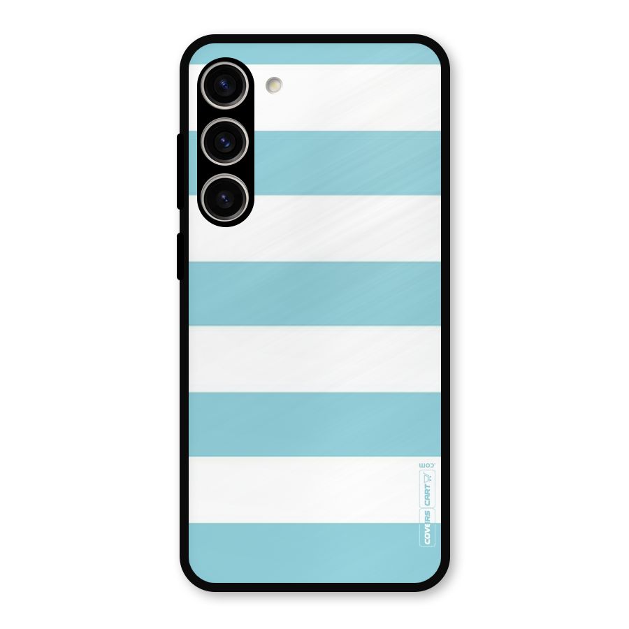 Pastel Blue White Stripes Metal Back Case for Galaxy S23 Plus