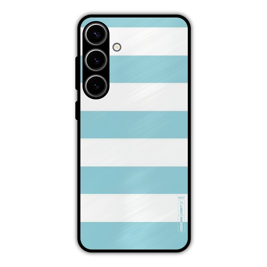 Pastel Blue White Stripes Metal Back Case for Galaxy S24 Plus