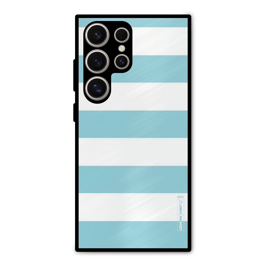 Pastel Blue White Stripes Metal Back Case for Galaxy S24 Ultra