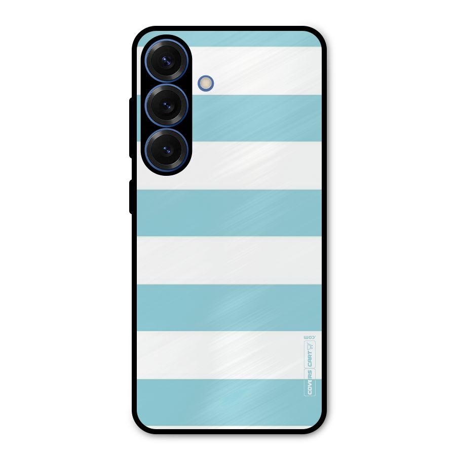 Pastel Blue White Stripes Metal Back Case for Galaxy S25