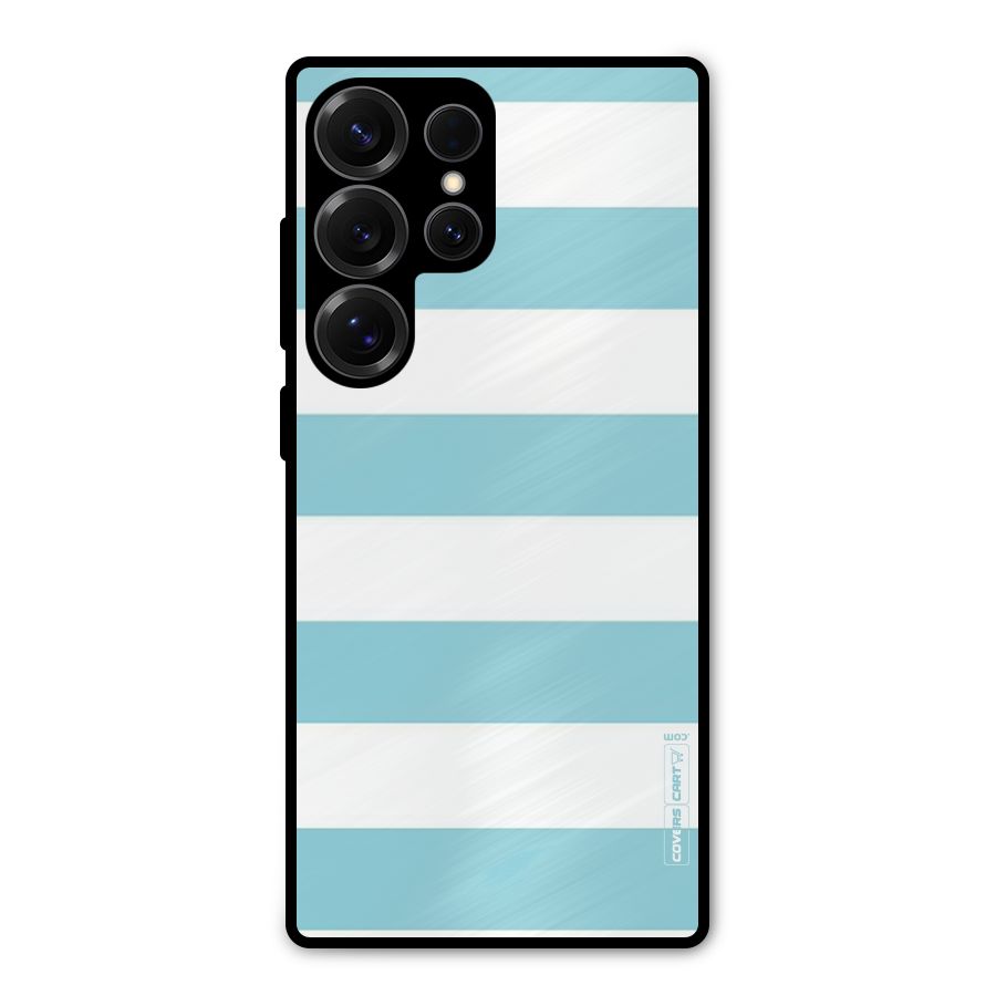 Pastel Blue White Stripes Metal Back Case for Galaxy S25 Ultra
