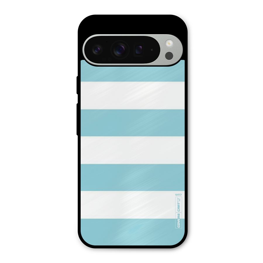 Pastel Blue White Stripes Metal Back Case for Google Pixel 9 Pro XL