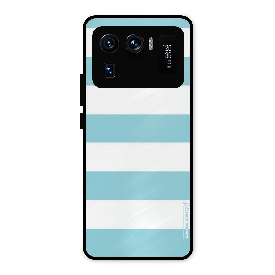 Pastel Blue White Stripes Metal Back Case for Mi 11 Ultra
