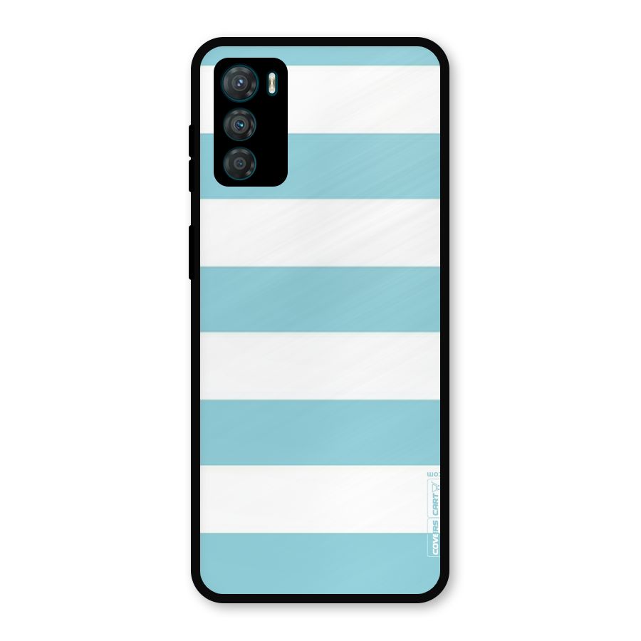 Pastel Blue White Stripes Metal Back Case for Moto G42
