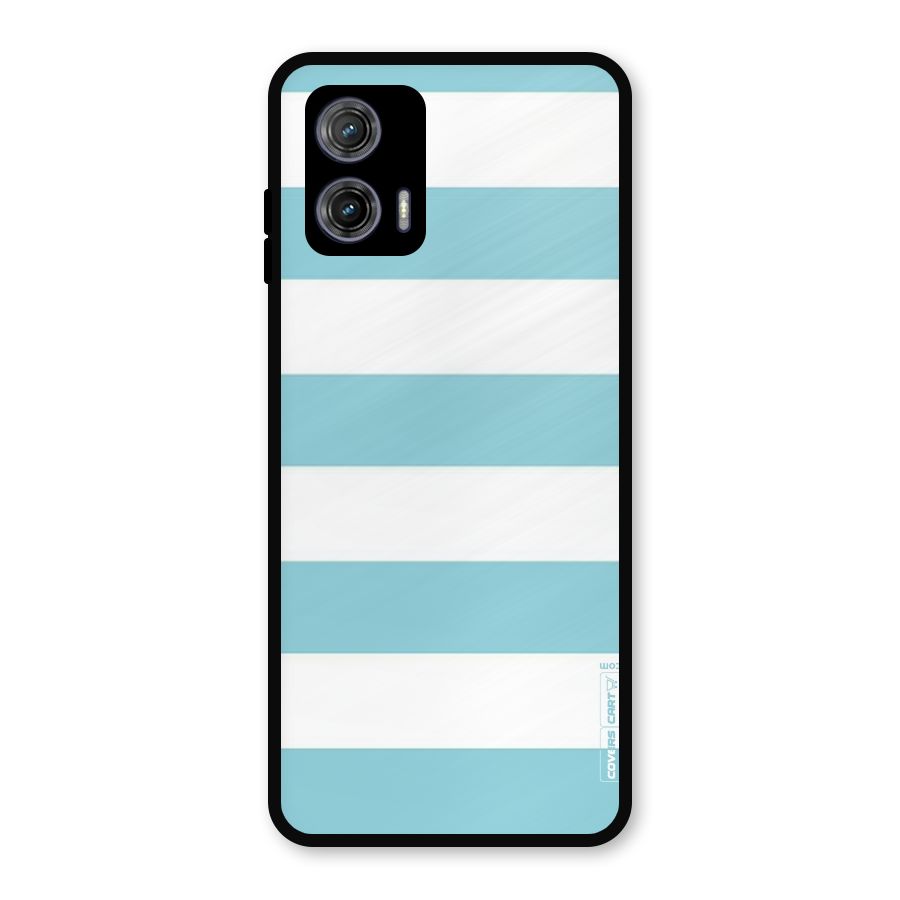 Pastel Blue White Stripes Metal Back Case for Moto G73