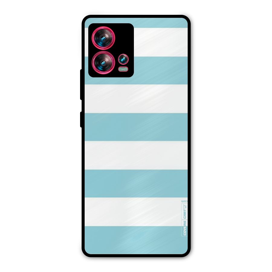 Pastel Blue White Stripes Metal Back Case for Motorola Edge 30 Fusion