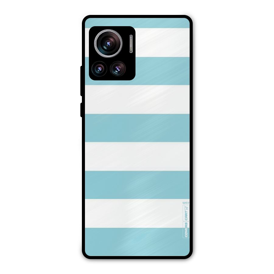 Pastel Blue White Stripes Metal Back Case for Motorola Edge 30 Ultra