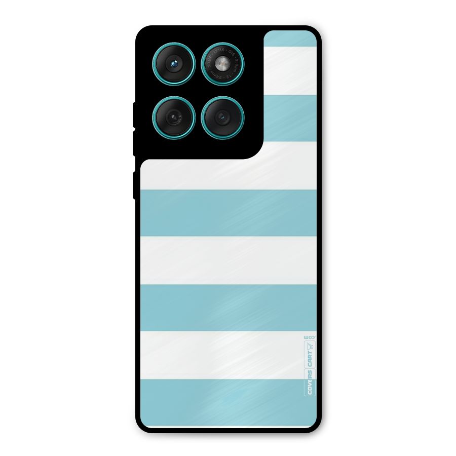 Pastel Blue White Stripes Metal Back Case for Motorola Edge 60 Fusion