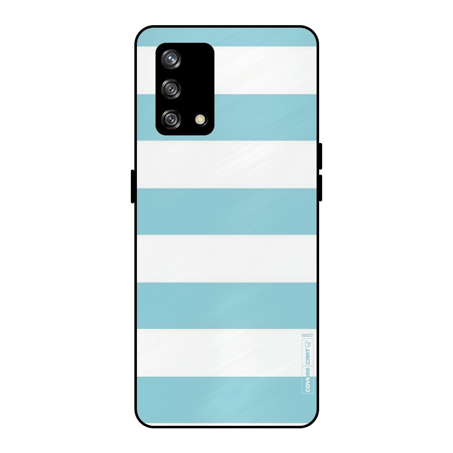 Pastel Blue White Stripes Metal Back Case for Oppo F19