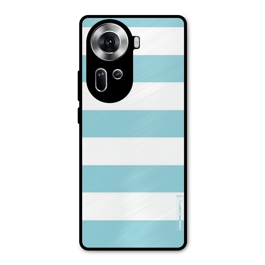 Pastel Blue White Stripes Metal Back Case for Oppo Reno11 5G