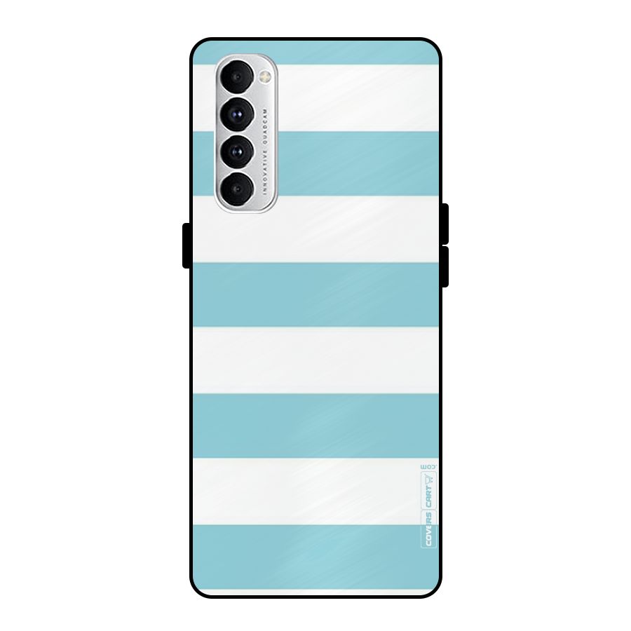 Pastel Blue White Stripes Metal Back Case for Oppo Reno4 Pro